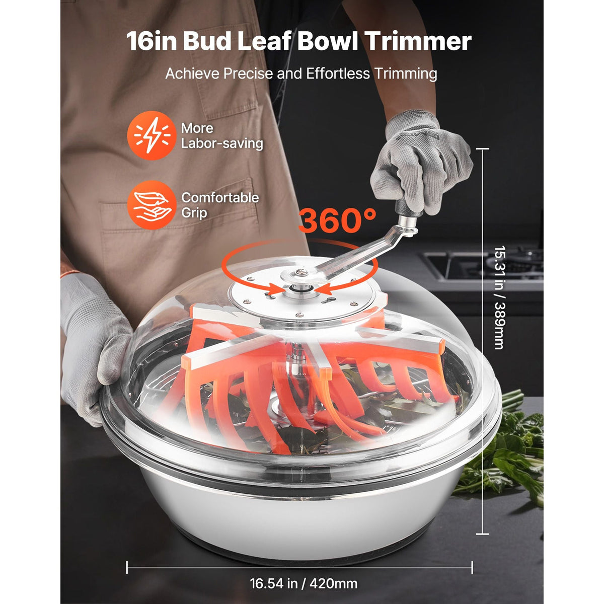 Bud Leaf Bowl Trimmer, 16 in Manual Bud Trimmer, with Sharp Stainless Steel Blades, Visual Cutting, Wet & Dry Hydroponic Cutting Machine, Twisted Spin Cut for Plants Leaves Buds Flowers