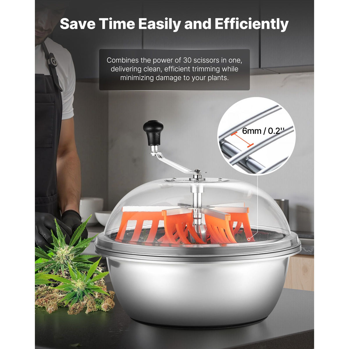 Bud Leaf Bowl Trimmer, 19 in Manual Bud Trimmer, with Sharp Stainless Steel Blades, Visual Cutting, Wet & Dry Hydroponic Cutting Machine, Twisted Spin Cut for Plants Leaves Buds Flowers