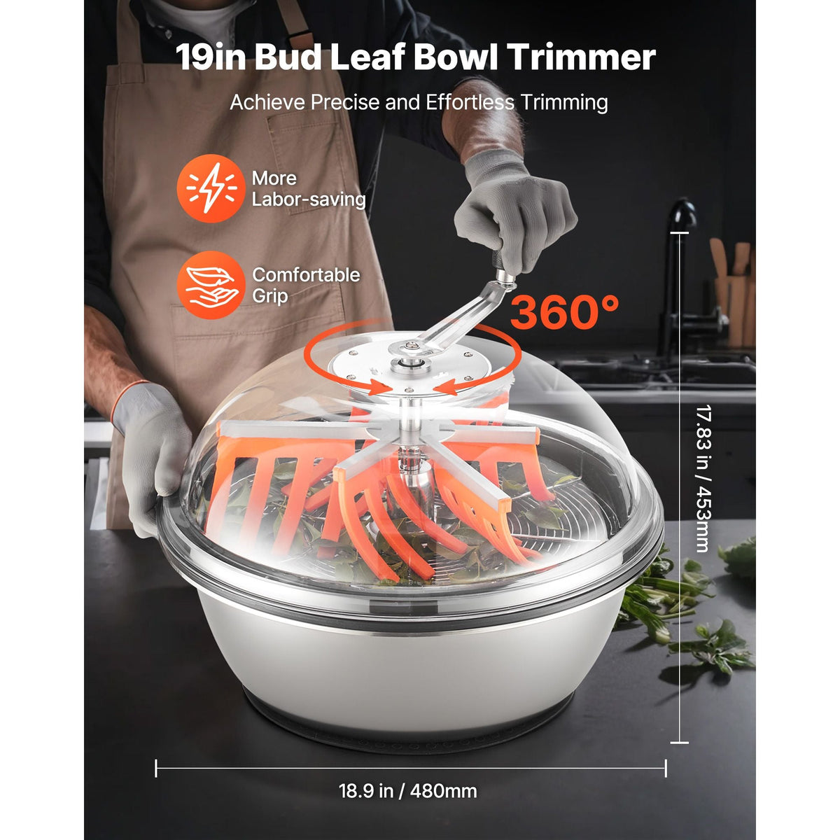 Bud Leaf Bowl Trimmer, 19 in Manual Bud Trimmer, with Sharp Stainless Steel Blades, Visual Cutting, Wet & Dry Hydroponic Cutting Machine, Twisted Spin Cut for Plants Leaves Buds Flowers