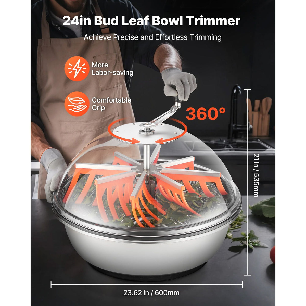 Bud Leaf Bowl Trimmer, 24 in Manual Bud Trimmer, with Sharp Stainless Steel Blades, Visual Cutting, Wet & Dry Hydroponic Cutting Machine, Twisted Spin Cut for Plants Leaves Buds Flowers