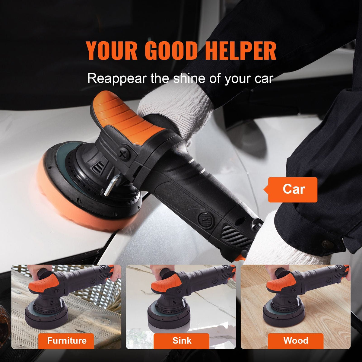Buffer Polisher, 6-Inch Random Orbital Polisher for Car Detailing, 6 Variable Speed 1900-4600RPM Dual Action Polisher Waxer Kit, with Detachable Handle for Car, Boat, Polishing, Waxing