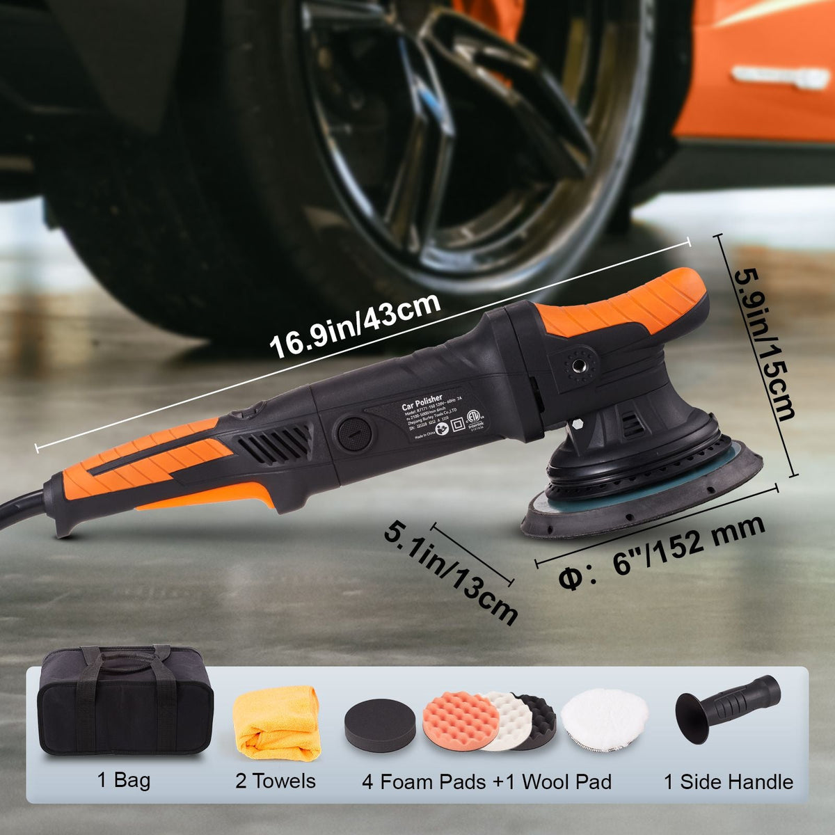 Buffer Polisher, 6-Inch Random Orbital Polisher for Car Detailing, 6 Variable Speed 1900-4600RPM Dual Action Polisher Waxer Kit, with Detachable Handle for Car, Boat, Polishing, Waxing