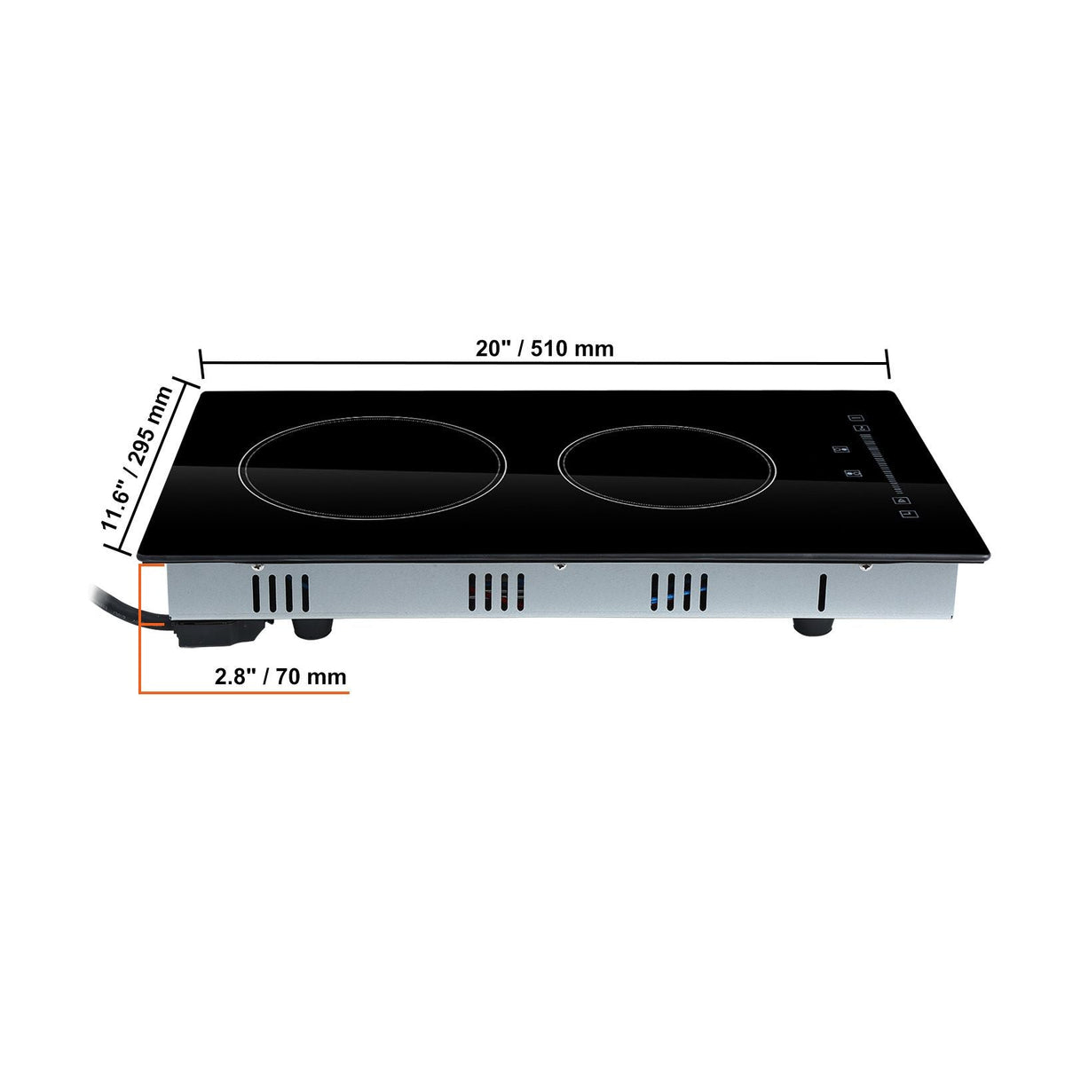 Built in Electric Stove Top, 20 x 11.6 inch 2 Burners, 240V Glass Radiant Cooktop with Sensor Touch Control, Timer & Child Lock Included, 9 Power Levels for Simmer Steam Slow Cook Fry