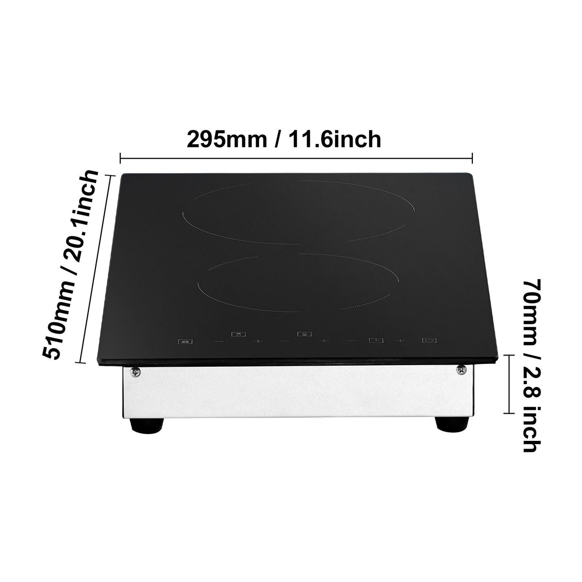 Built in Electric Stove Top, 20 x 11.6 inch 2 Burners, 240V Glass Radiant Cooktop with Sensor Touch Control, Timer & Child Lock Included, 9 Power Levels for Simmer Steam Slow Cook Fry