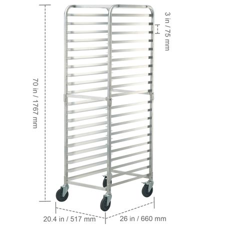 Bun Pan Rack, 20-Tier Commercial Bakery Racks with Brake Wheels, Aluminum Racking Trolley Storage for Half & Full Sheet, Speed Rack For Kitchen Home, Bread Baking Equipment, 26"L x 20.4"W x 70"H