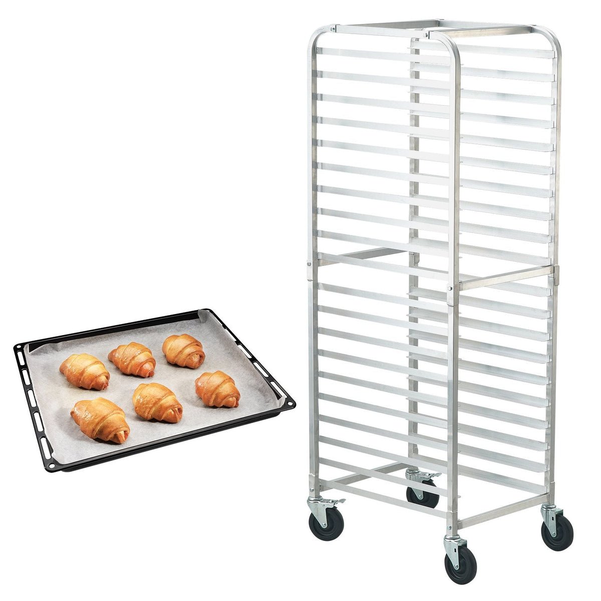 Bun Pan Rack, 20-Tier Commercial Bakery Racks with Brake Wheels, Aluminum Racking Trolley Storage for Half & Full Sheet, Speed Rack For Kitchen Home, Bread Baking Equipment, 26"L x 20.4"W x 70"H