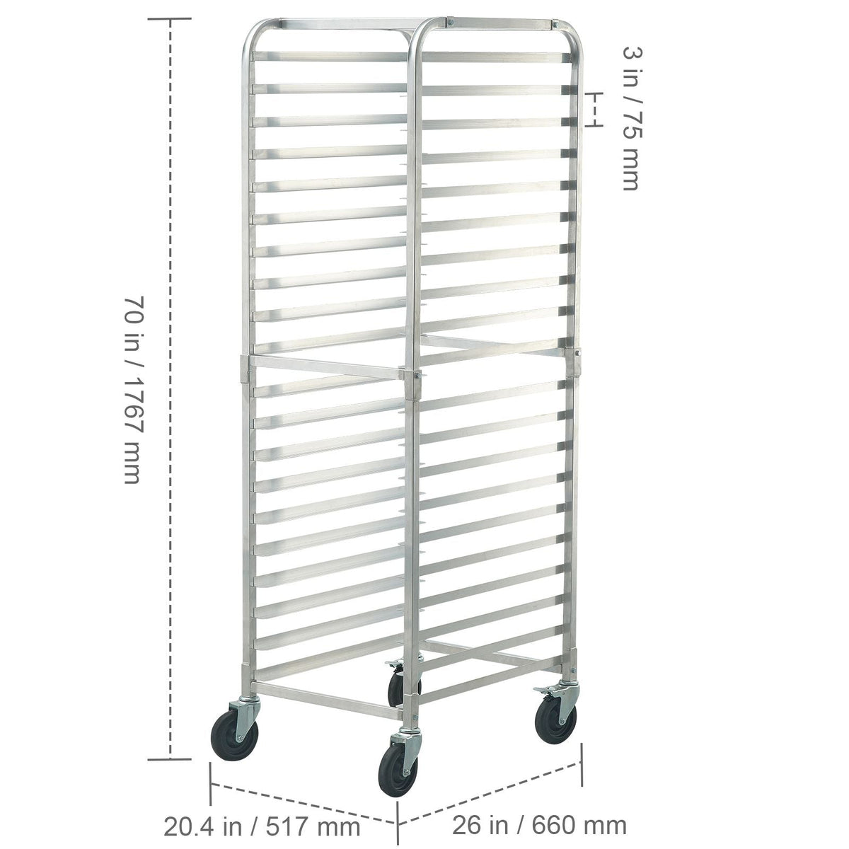 Bun Pan Rack, 20-Tier Commercial Bakery Racks with Brake Wheels, Aluminum Racking Trolley Storage for Half & Full Sheet, Speed Rack For Kitchen Home, Bread Baking Equipment, 26"L x 20.4"W x 70"H