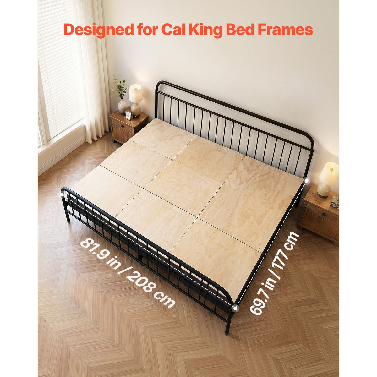Bunkie Board, Cal King 69.7 x 81.9 in, Foldable Bed Board Under Mattress with Nylon Webbing, Plywood, Rounded Edges, Anti-Sag Design for Metal Frames, Sleeper Sofas, Platform and Bunk Beds