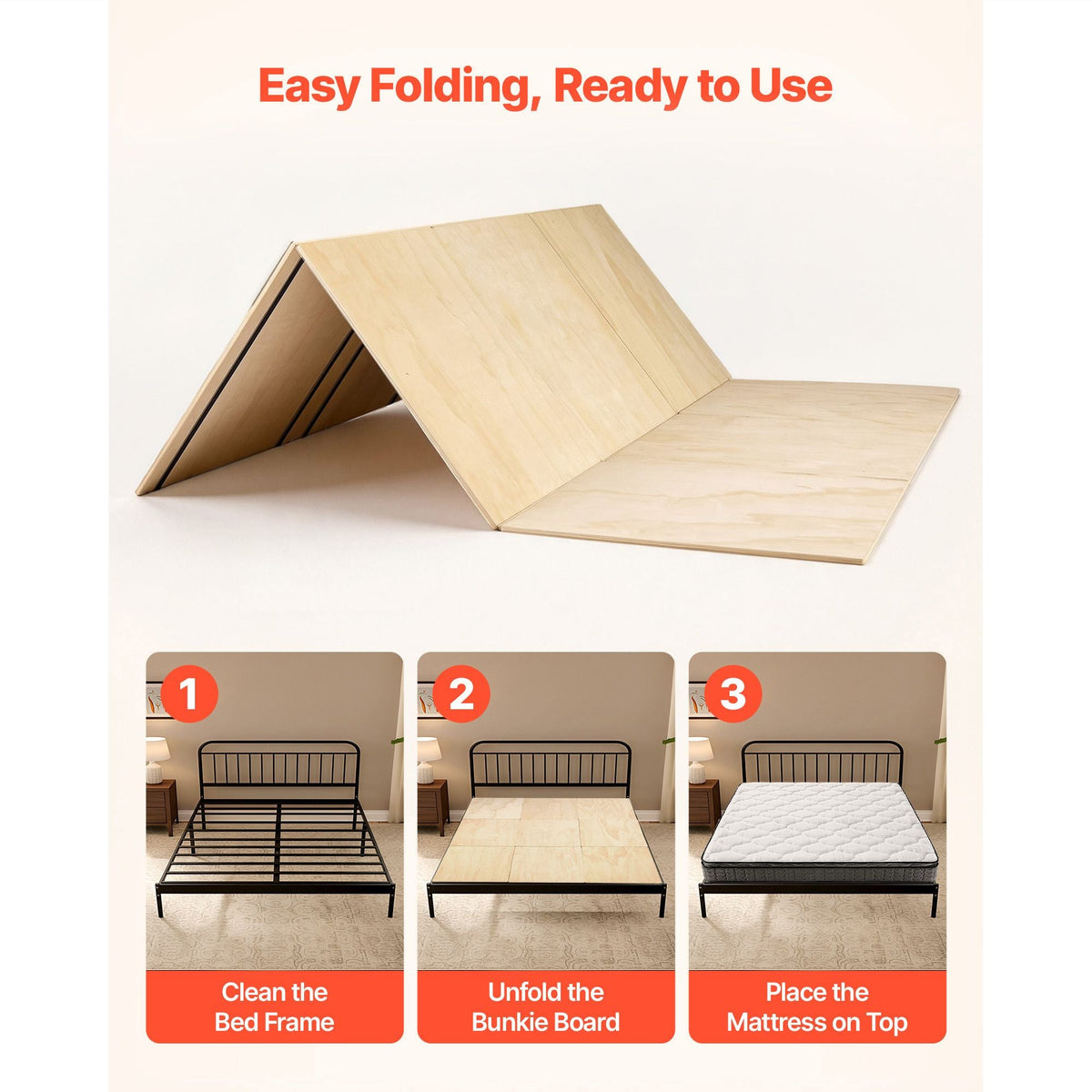 Bunkie Board, Cal King 69.7 x 81.9 in, Foldable Bed Board Under Mattress with Nylon Webbing, Plywood, Rounded Edges, Anti-Sag Design for Metal Frames, Sleeper Sofas, Platform and Bunk Beds
