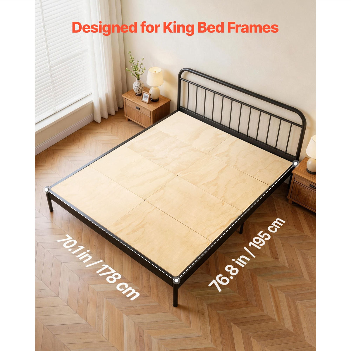 Bunkie Board, King Size 76.8 x 70.1 in, Foldable Bed Board Under Mattress with Nylon Webbing, Plywood, Rounded Edges, Anti-Sag Design for Metal Frames, Sleeper Sofas, Platform and Bunk Beds