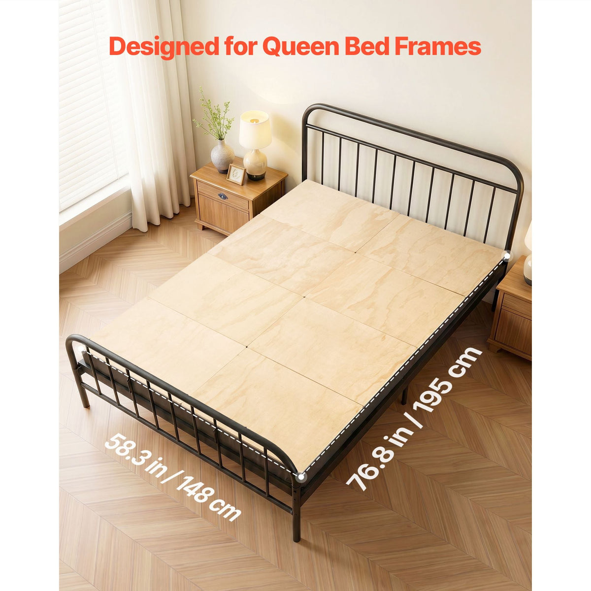 Bunkie Board, Queen Size 76.8 x 58.3 in, Foldable Bed Board Under Mattress with Nylon Webbing, Plywood, Rounded Edges, Anti-Sag Design for Metal Frames, Sleeper Sofas, Platform and Bunk Beds