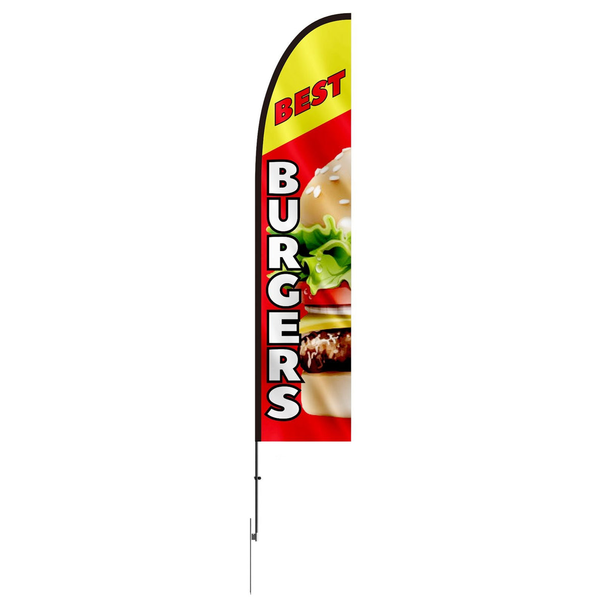 Burger Restaurant Advertising Feather Flag with Pole Kit, Advertising Flags for Business Outside, Includes 1 Banner Flag, 1 Pole, 1 Ground Stake, Swooper Flag for Businesses 16.3 FT