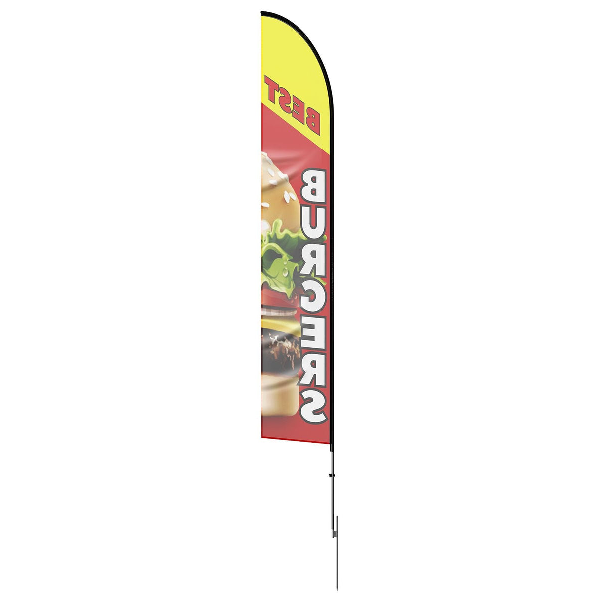 Burger Restaurant Advertising Feather Flag with Pole Kit, Advertising Flags for Business Outside, Includes 1 Banner Flag, 1 Pole, 1 Ground Stake, Swooper Flag for Businesses 16.3 FT