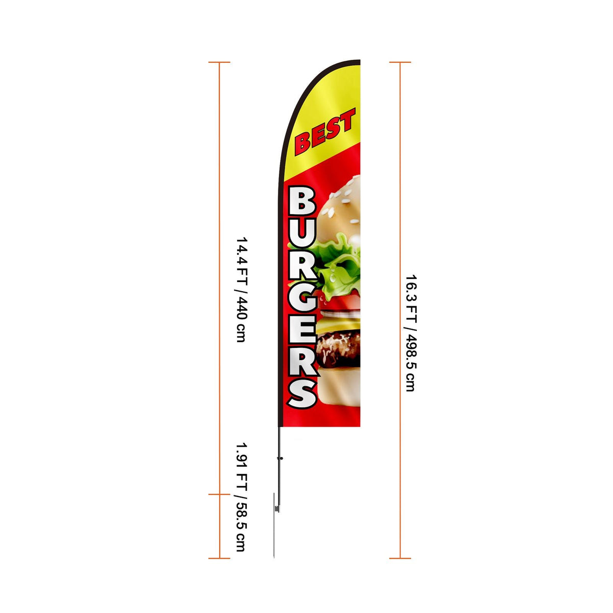 Burger Restaurant Advertising Feather Flag with Pole Kit, Advertising Flags for Business Outside, Includes 1 Banner Flag, 1 Pole, 1 Ground Stake, Swooper Flag for Businesses 16.3 FT