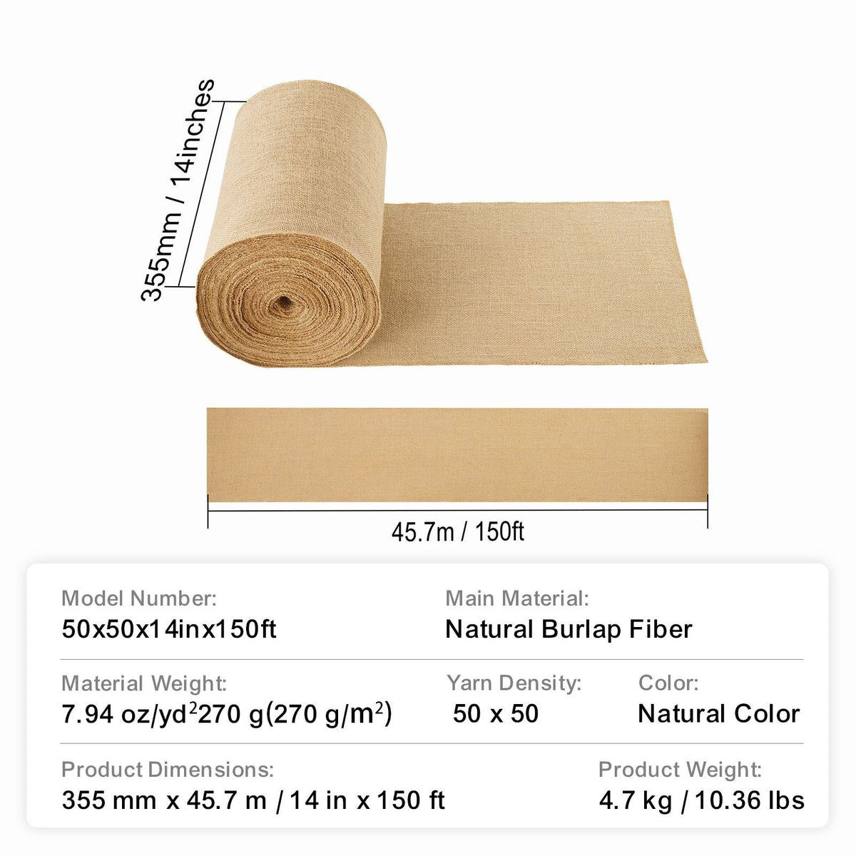 Burlap Fabric Roll, 14' x 150 ft & 50 x 50 High Density Wide Natural Burlap Fabric Rolls, Jute Fabric Burlap Tree Wrap Roll, for Decor, Crafts, Wedding, Gardening, Plant & Tree Winter Covering