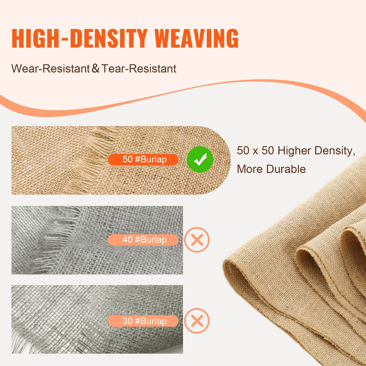 Burlap Fabric Roll, 14' x 150 ft & 50 x 50 High Density Wide Natural Burlap Fabric Rolls, Jute Fabric Burlap Tree Wrap Roll, for Decor, Crafts, Wedding, Gardening, Plant & Tree Winter Covering
