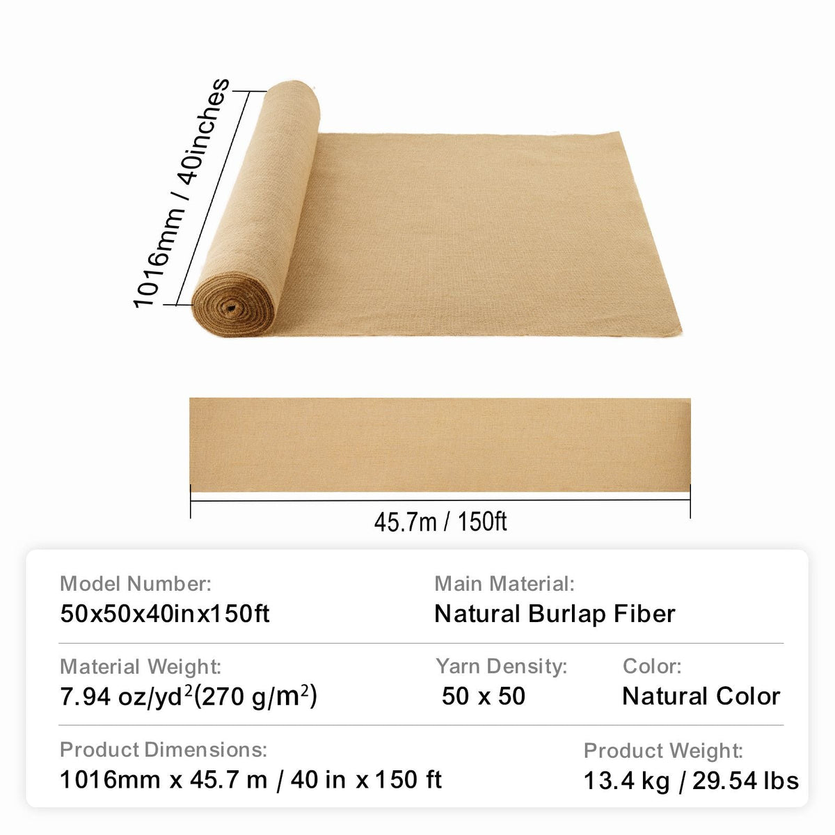 Burlap Fabric Roll, 40' x 150 ft & 50 x 50 High Density Wide Natural Burlap Fabric Rolls, Jute Fabric Burlap Tree Wrap Roll, for Decor, Crafts, Wedding, Gardening, Plant & Tree Winter Covering