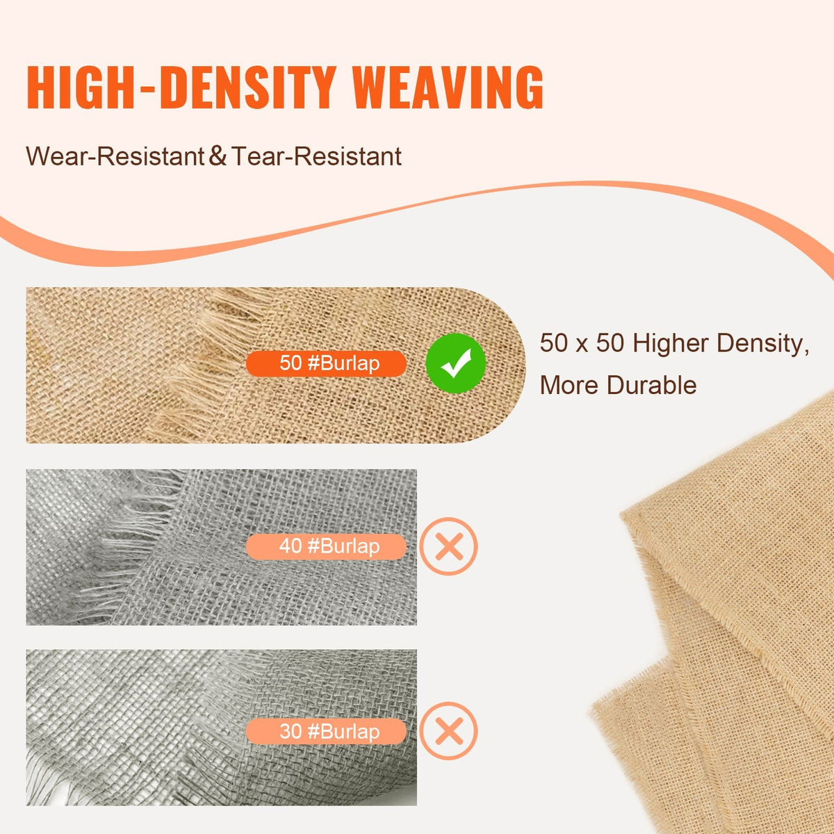 Burlap Fabric Roll, 40' x 300 ft & 50 x 50 High Density Wide Natural Burlap Fabric Rolls, Jute Fabric Burlap Tree Wrap Roll, for Decor, Crafts, Wedding, Gardening, Plant & Tree Winter Covering