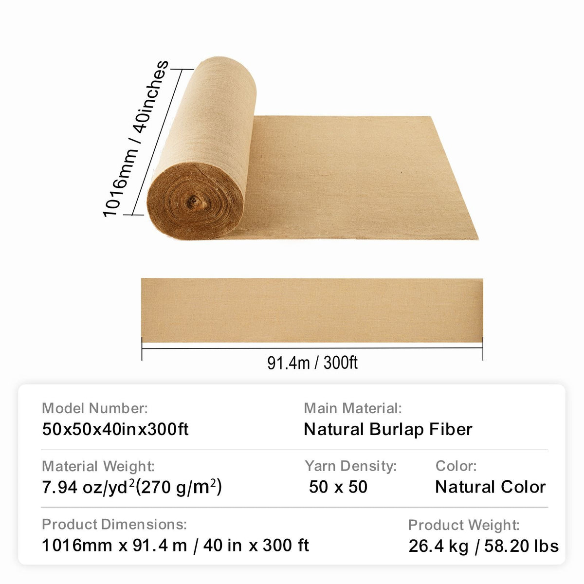 Burlap Fabric Roll, 40' x 300 ft & 50 x 50 High Density Wide Natural Burlap Fabric Rolls, Jute Fabric Burlap Tree Wrap Roll, for Decor, Crafts, Wedding, Gardening, Plant & Tree Winter Covering