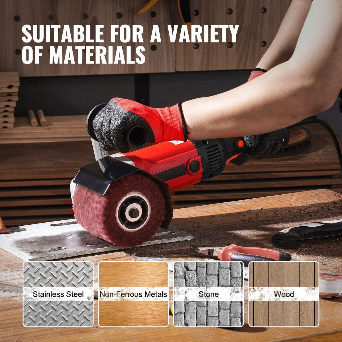 Burnishing Polishing Machine, 1200W 6 Variable Speed Surface Conditioning Tool, Handheld Electric Metal Burnishing Machine with 4 Fiber Polishing Wheels for Stainless Steel, Non-Ferrous Metals
