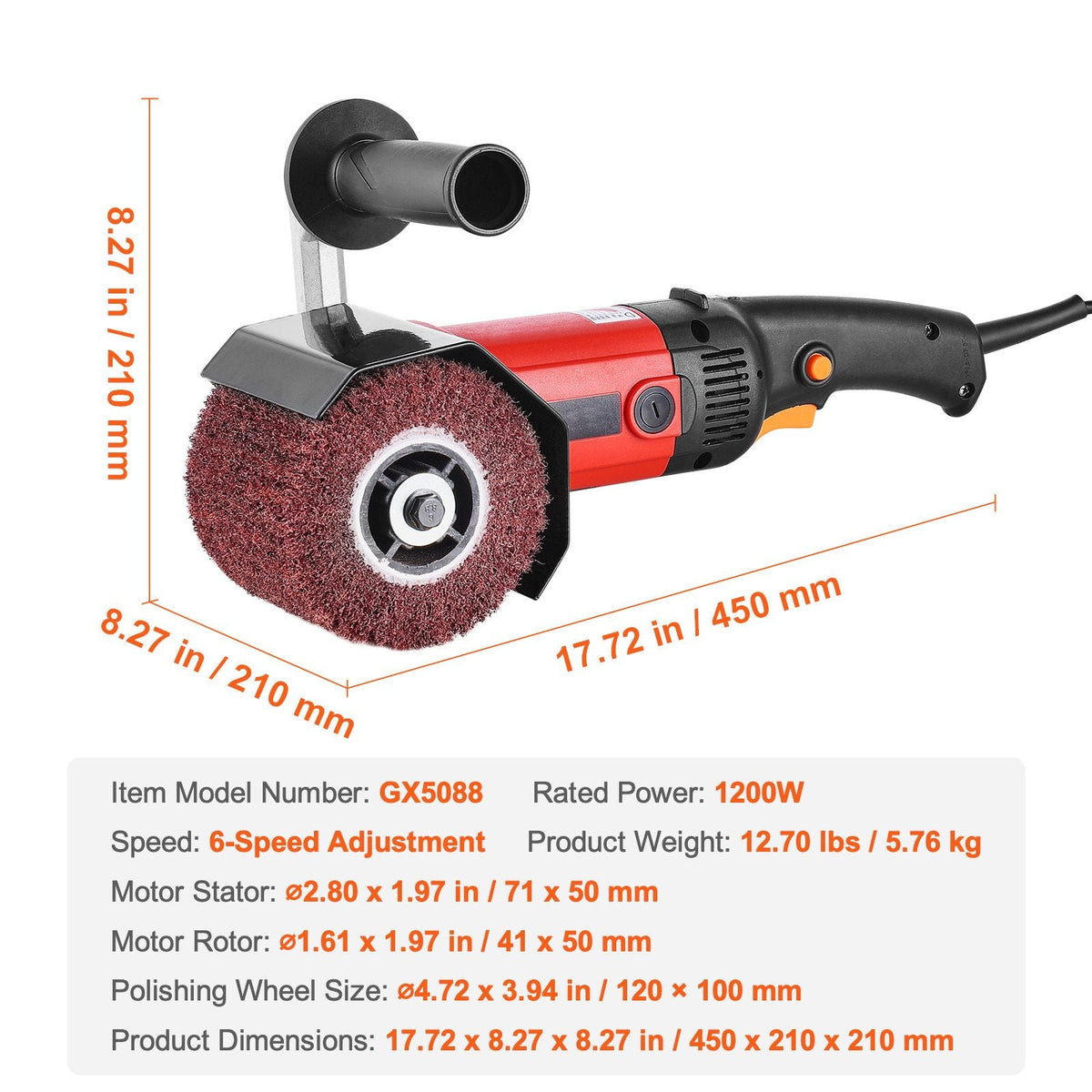 Burnishing Polishing Machine, 1200W 6 Variable Speed Surface Conditioning Tool, Handheld Electric Metal Burnishing Machine with 4 Fiber Polishing Wheels for Stainless Steel, Non-Ferrous Metals