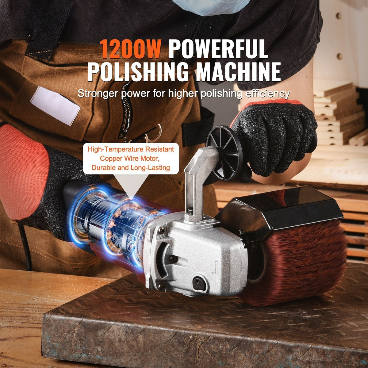 Burnishing Polishing Machine, 1200W 6 Variable Speed Surface Conditioning Tool, Handheld Electric Metal Burnishing Machine with 4 Fiber Polishing Wheels for Stainless Steel, Non-Ferrous Metals