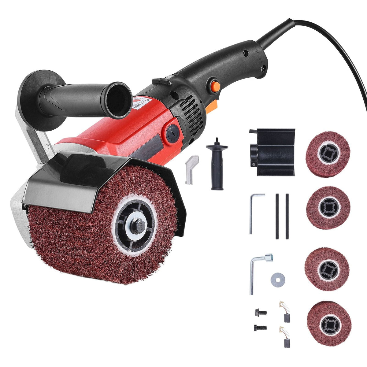 Burnishing Polishing Machine, 1200W 6 Variable Speed Surface Conditioning Tool, Handheld Electric Metal Burnishing Machine with 4 Fiber Polishing Wheels for Stainless Steel, Non-Ferrous Metals