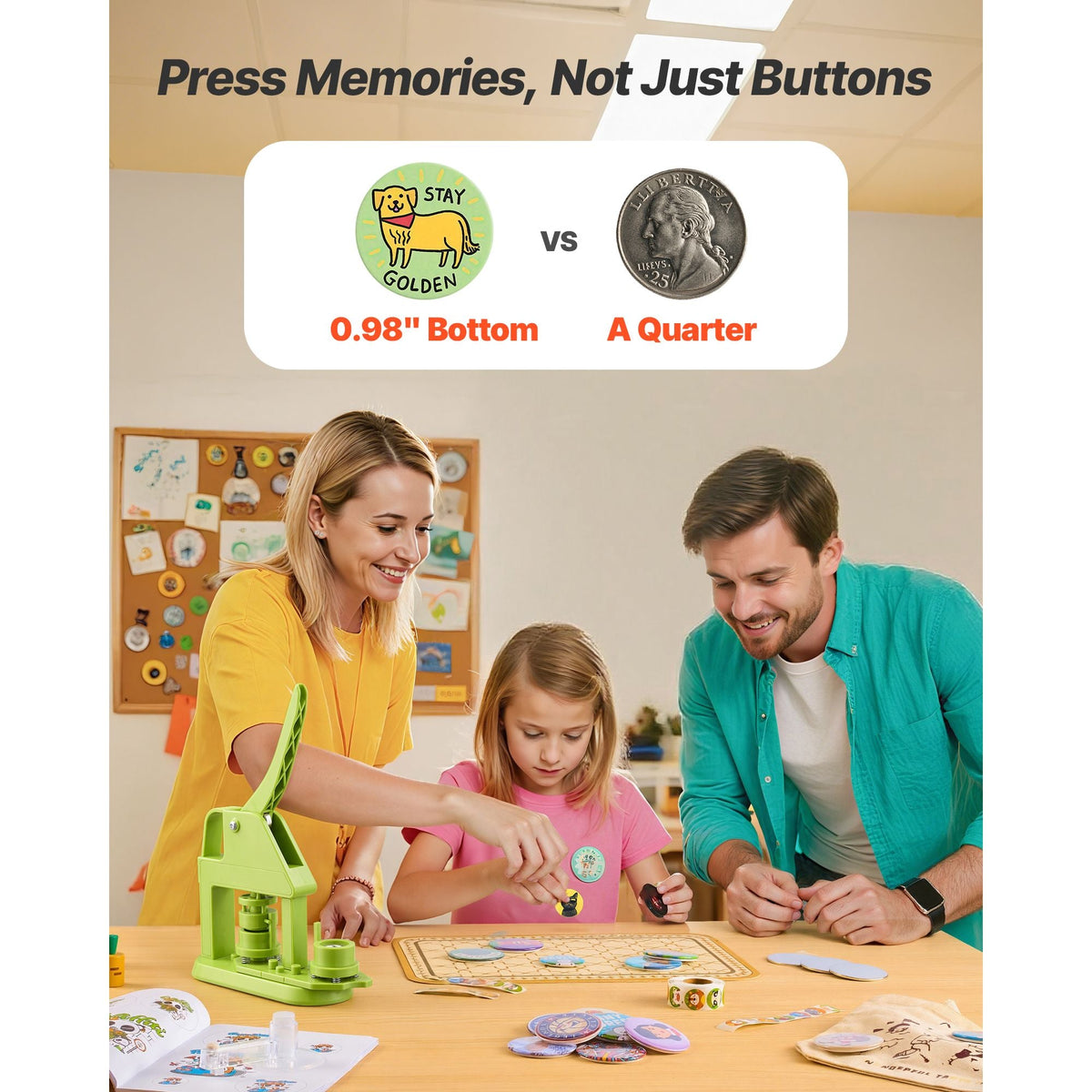Button Maker Machine, 0.98 in, Plastic Pin Maker with 500pcs Button Parts, Mr. Panda Magic Book, Circle Cutter and Hex Wrenches, Reinforced Ergonomic Handle, for DIY Badges, Personalized Pins