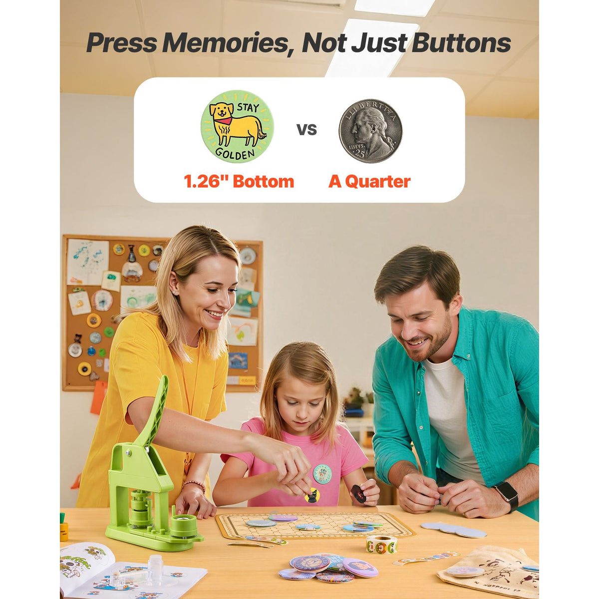 Button Maker Machine, 1.26 in, Plastic Pin Maker with 500pcs Button Parts, Mr. Panda Magic Book, Circle Cutter and Hex Wrenches, Reinforced Ergonomic Handle, for DIY Badges, Personalized Pins