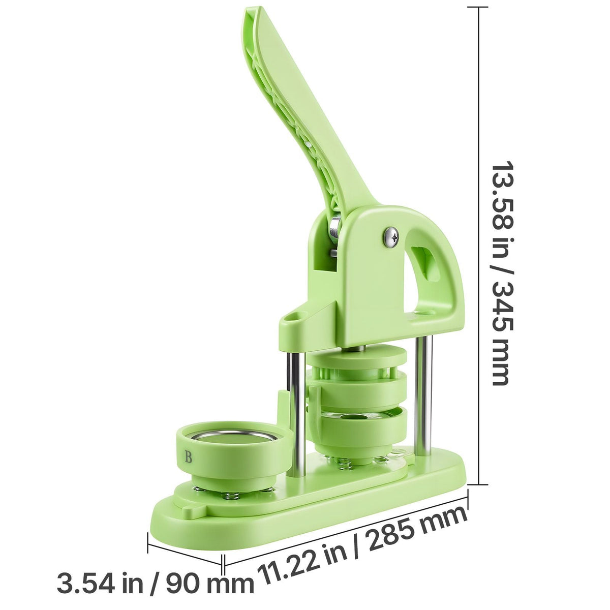 Button Maker Machine, 2.28 in, Plastic Pin Maker with 100pcs Button Parts, Circle Cutter and Hex Wrenches, Reinforced Ergonomic Handle, for DIY Badges, Personalized Pins and Key Chains, Green