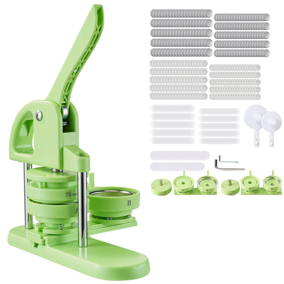 Button Maker Machine, 2.28/2.95 inch 2-in-1, Plastic Pin Maker with 200 pcs Button Parts, Circle Cutter and Magic Book, Reinforced Ergonomic Handle, for DIY Badges, Personalized Pins, Green