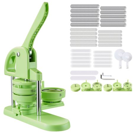 Button Maker Machine, 2.28/2.95 inch 2-in-1, Plastic Pin Maker with 200 pcs Button Parts, Circle Cutter and Magic Book, Reinforced Ergonomic Handle, for DIY Badges, Personalized Pins, Green