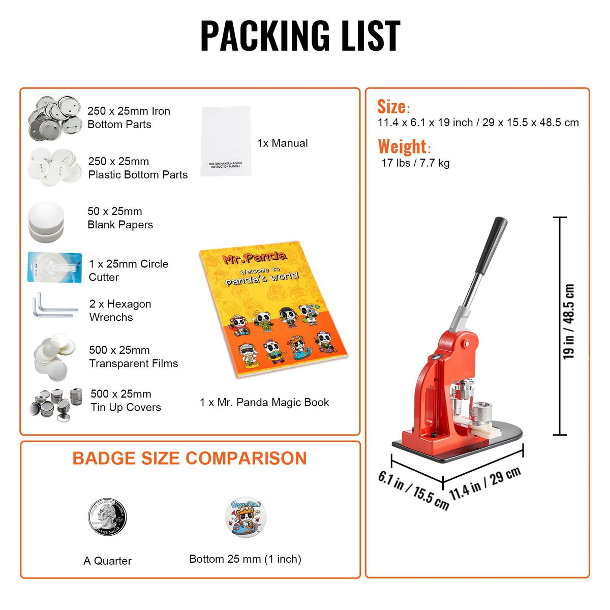 Button Maker Machine, 25mm (1 inch) Badge Punch Press Kit, Children DIY Gifts Pin Maker, Button Making Supplies with 500pcs Button Parts & Circle Cutter & Magic Book