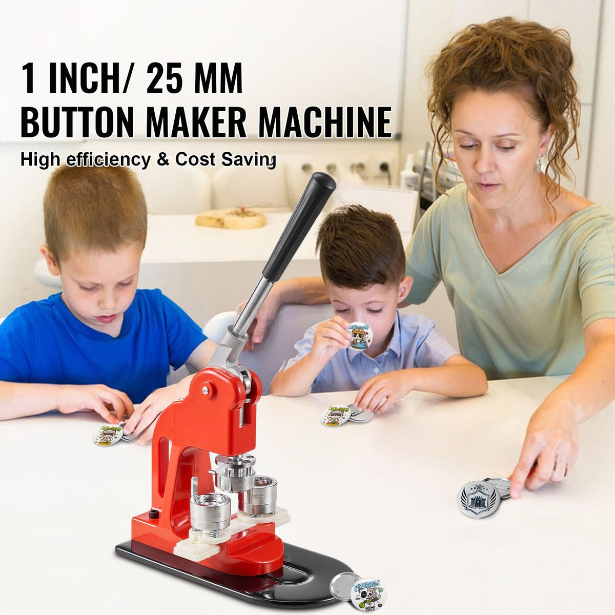 Button Maker Machine, 25mm (1 inch) Badge Punch Press Kit, Children DIY Gifts Pin Maker, Button Making Supplies with 500pcs Button Parts & Circle Cutter & Magic Book