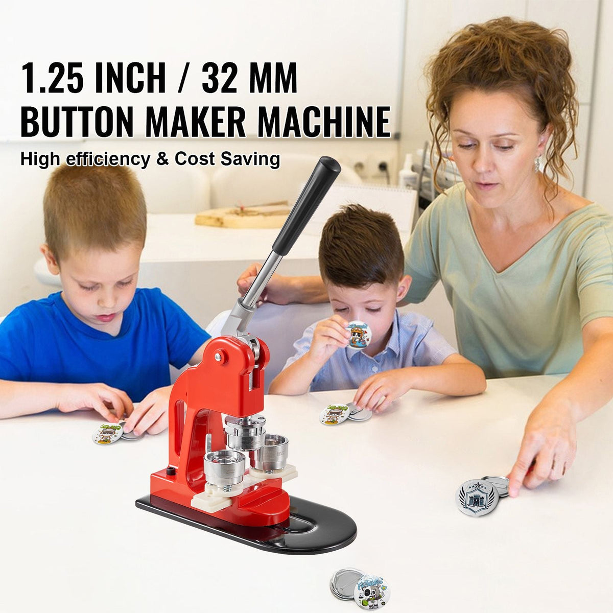 Button Maker Machine, 32 mm (1.25 inch) Badge Punch Press Kit, Children DIY Gifts Pin Maker, Button Making Supplies with 500pcs Button Parts & Circle Cutter & Magic Book
