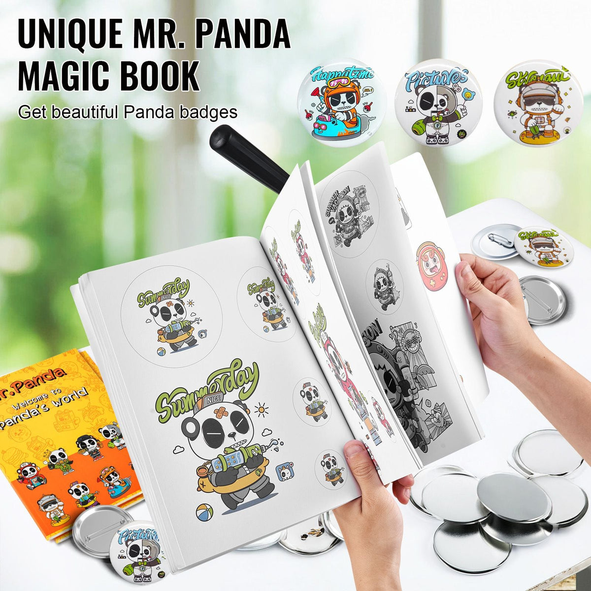 Button Maker Machine, 58 mm (2.25 inch) Badge Punch Press Kit, Children DIY Gifts Pin Maker, Button Making Supplies with 500pcs Button Parts & Circle Cutter & Magic Book