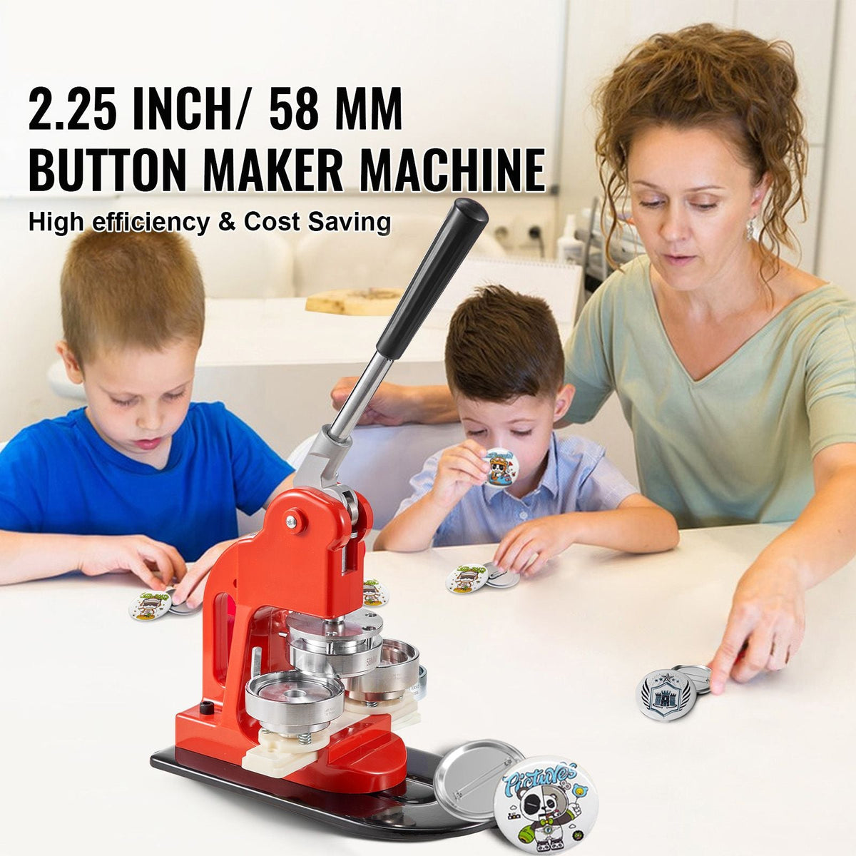 Button Maker Machine, 58 mm (2.25 inch) Badge Punch Press Kit, Children DIY Gifts Pin Maker, Button Making Supplies with 500pcs Button Parts & Circle Cutter & Magic Book