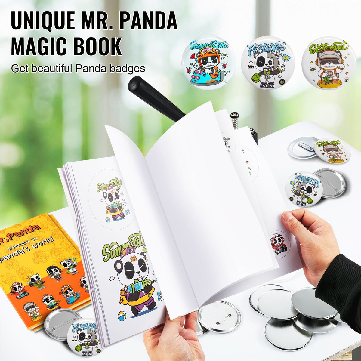 Button Maker Machine, 75 mm (3 inch) Badge Punch Press Kit, Children DIY Gifts Pin Maker, Button Making Supplies with 100pcs Button Parts & Circle Cutter & Magic Book