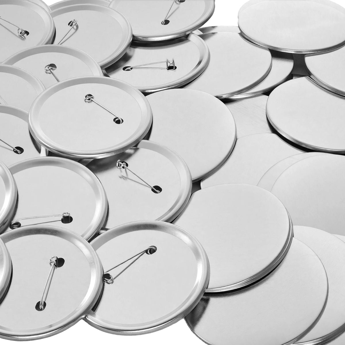 Button Maker Supplies 100 Sets 2.95 in / 75 mm Pin Back Button Parts, with Metal Backs, Metal Shells, Clear Mylar Films, and Blank Circle Papers, for Home DIY, School Events, and Custom Studio