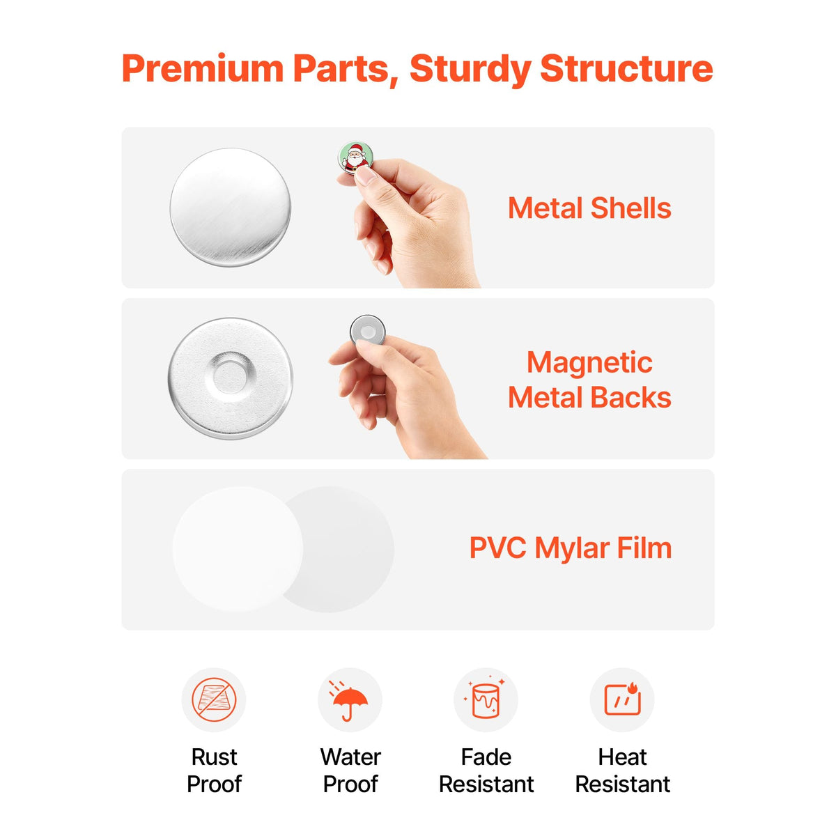 Button Maker Supplies 50 Sets 0.98 in / 25 mm Refrigerator Magnets, Button Parts with Magnetic Backs, Metal Shells, Clear Mylar Films, and Blank Circle Papers, for Home DIY and Kitchen Decor