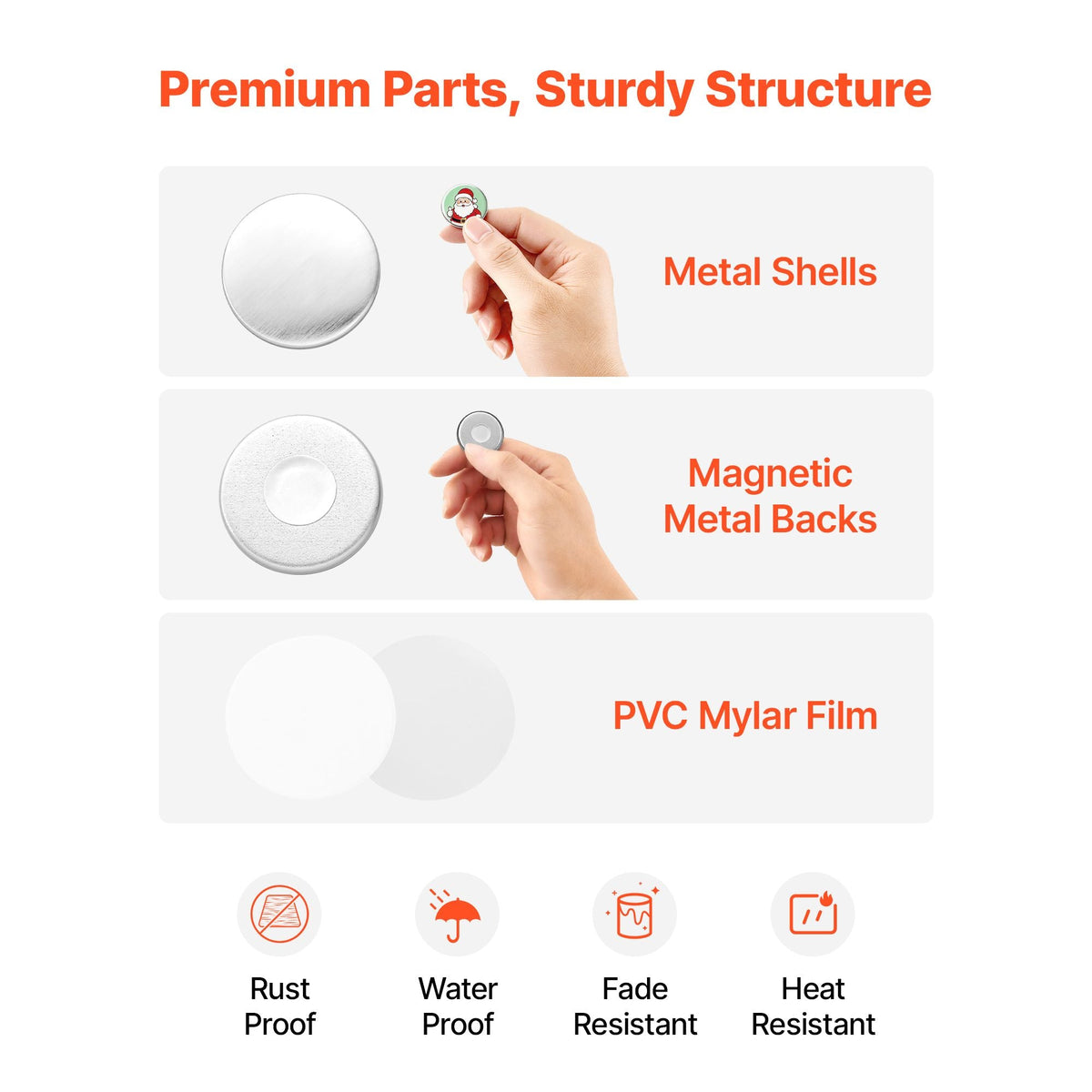 Button Maker Supplies 50 Sets 1.26 in / 32 mm Refrigerator Magnets, Button Parts with Magnetic Backs, Metal Shells, Clear Mylar Films, and Blank Circle Papers, for Home DIY and Kitchen Decor