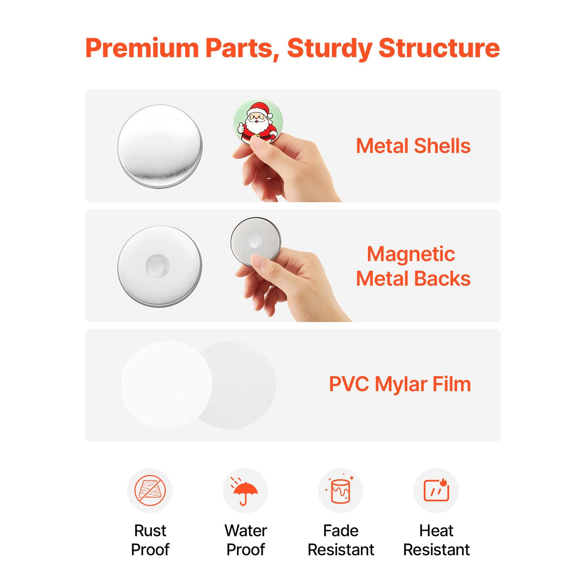 Button Maker Supplies 50 Sets 2.28 in / 58 mm Refrigerator Magnets, Bottle Openers, and Keychains Button Parts with Backs, Shells, Clear Mylar Films, and Blank Circle Papers, for Home DIY