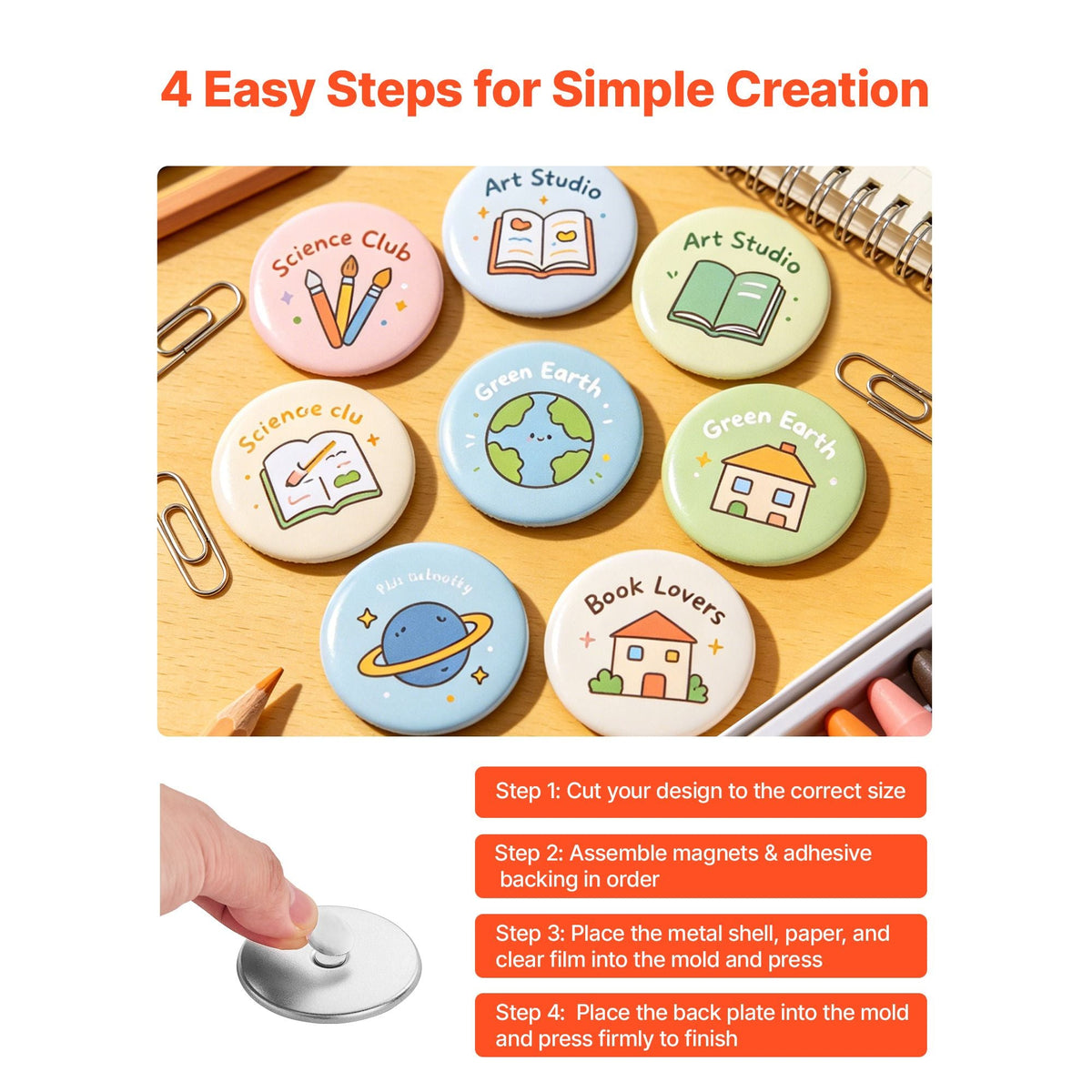 Button Maker Supplies 50 Sets 2.28 in / 58 mm Refrigerator Magnets, Bottle Openers, and Keychains Button Parts with Backs, Shells, Clear Mylar Films, and Blank Circle Papers, for Home DIY