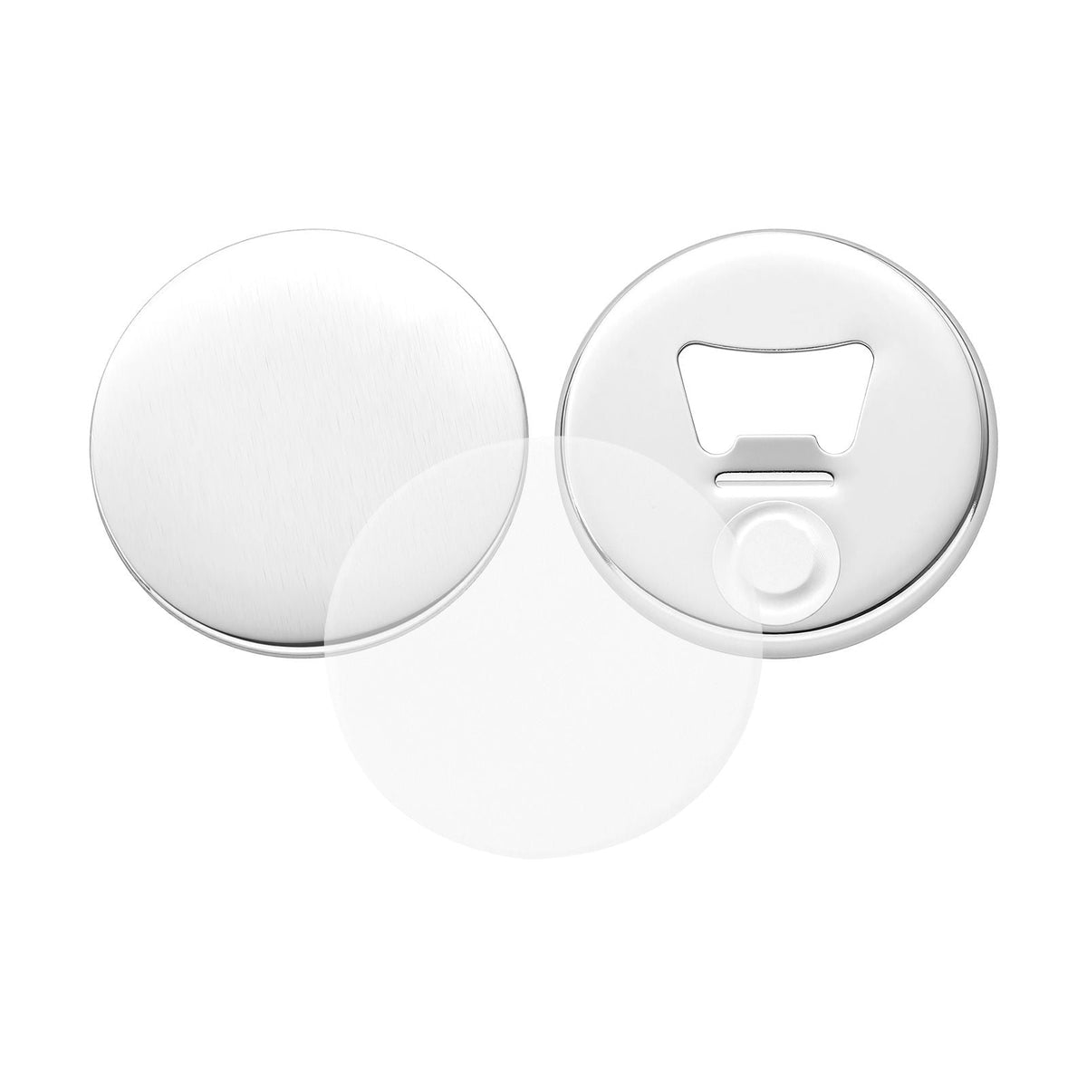 Button Maker Supplies 50 Sets 2.95 in / 75 mm Magnet Button Parts, with Magnetic and Bottle Opener Backs, Metal Shells, Clear Mylar Films, and Blank Circle Papers, for Home DIY, Kitchen Decor
