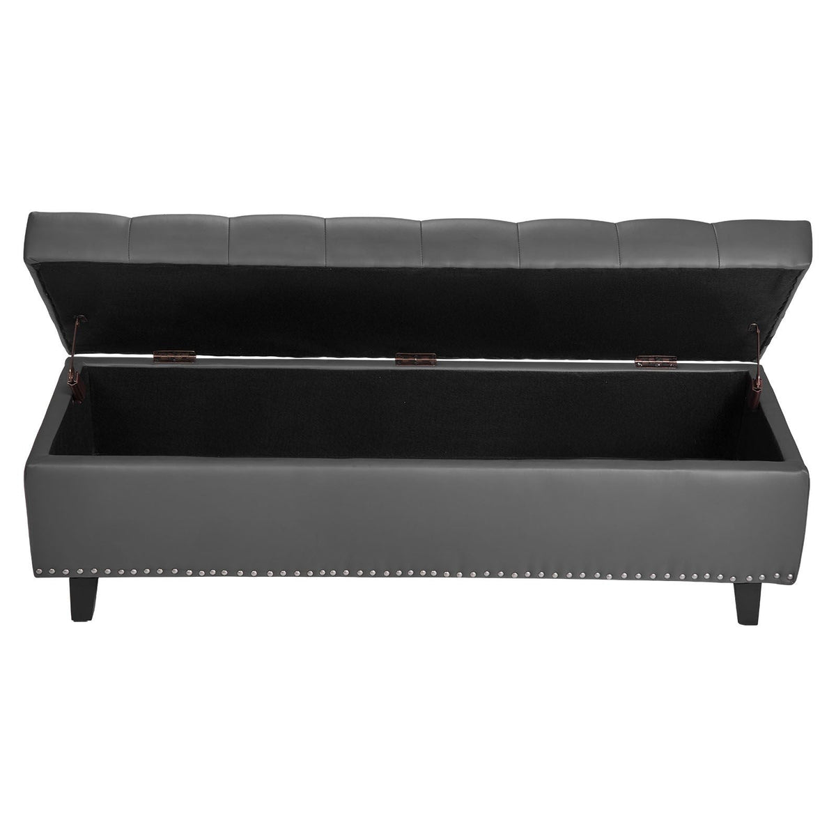 Button-Tufted Storage Ottoman Bench, PU Leather Bench with Storage and Solid Wood Legs, Modern Shoe Benches Seat for Entryway, Upholstered End of Bed Benches for Living Room, Dining Room, Gray