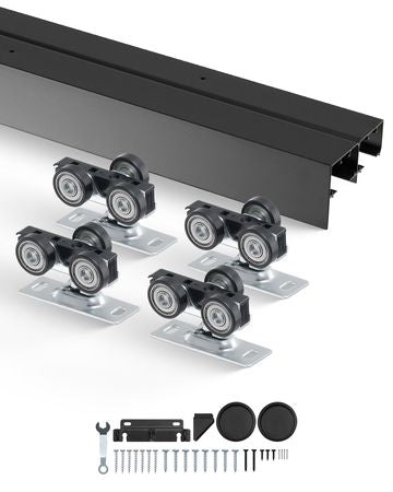 Bypass Door Hardware, 4ft Heavy Duty Bypass Sliding Door Hardware Kit, Aluminum Alloy Sliding Closet Door Hardware Set with Finger Pulls, for 2 Door System, Fit Door Thickness 1 3/8 " - 1 3/4"