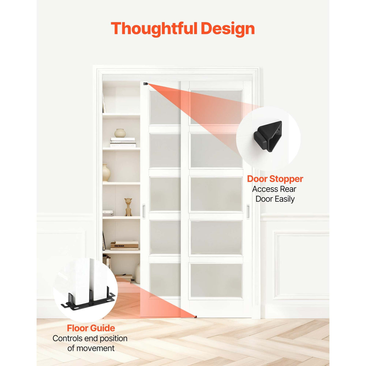 Bypass Sliding Door Hardware Kit, 4 ft Aluminum Alloy Dual-Track Bypass Door Hardware, Smooth and Quiet Sliding, Easy to Install, for 1" to 1 3/4" Thickness 24" Width 2 Door System, for Closet