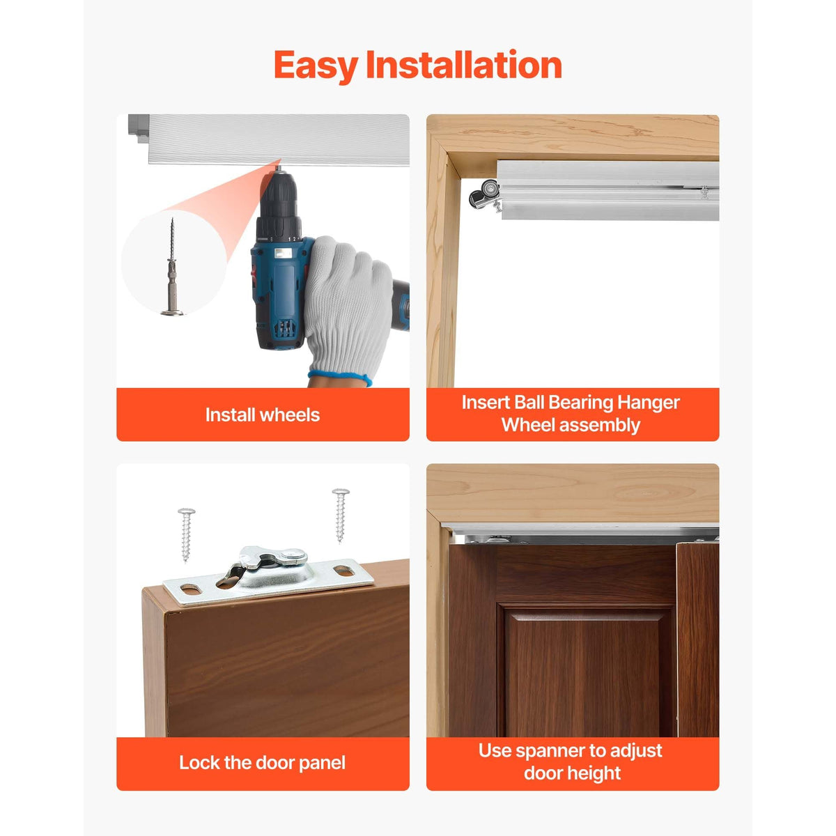 Bypass Sliding Door Hardware Kit, 4 ft Aluminum Alloy Dual-Track Bypass Door Hardware, Smooth and Quiet Sliding, Easy to Install, for 1" to 1 3/4" Thickness 24" Width 2 Door System, for Closet