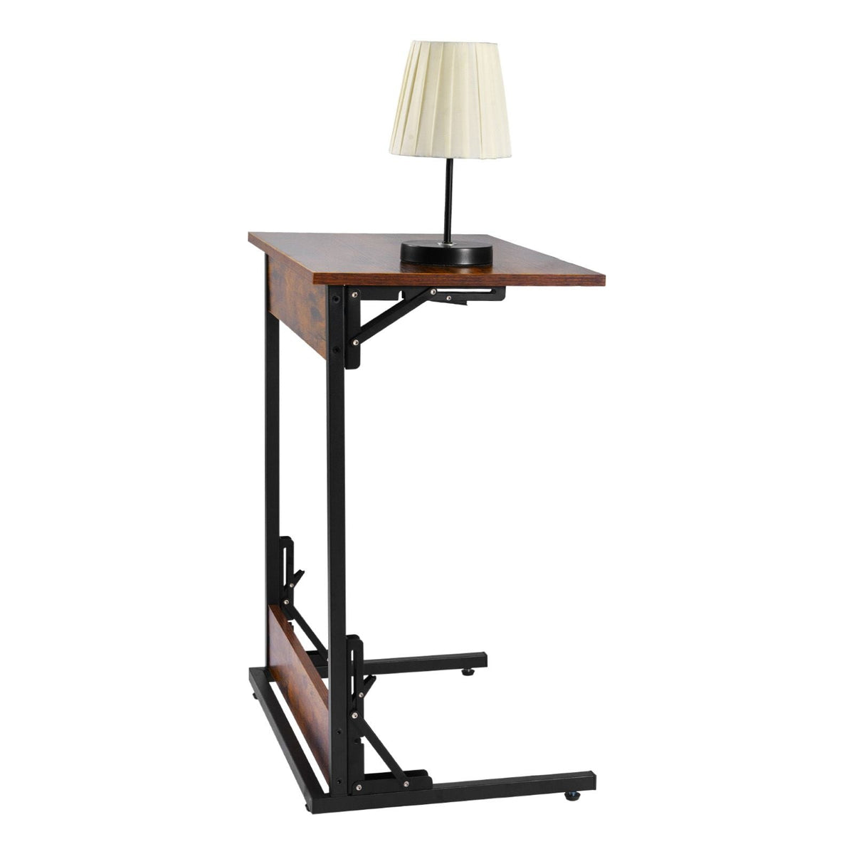C Table, Folding C Shaped End Table with Metal Frame & Adjustable Feet, Foldable C Shaped Side Table for Living Room Bedroom Office, 23.62 x 14.57 x 27.56 inch C Shaped TV Tray, Brown and Black