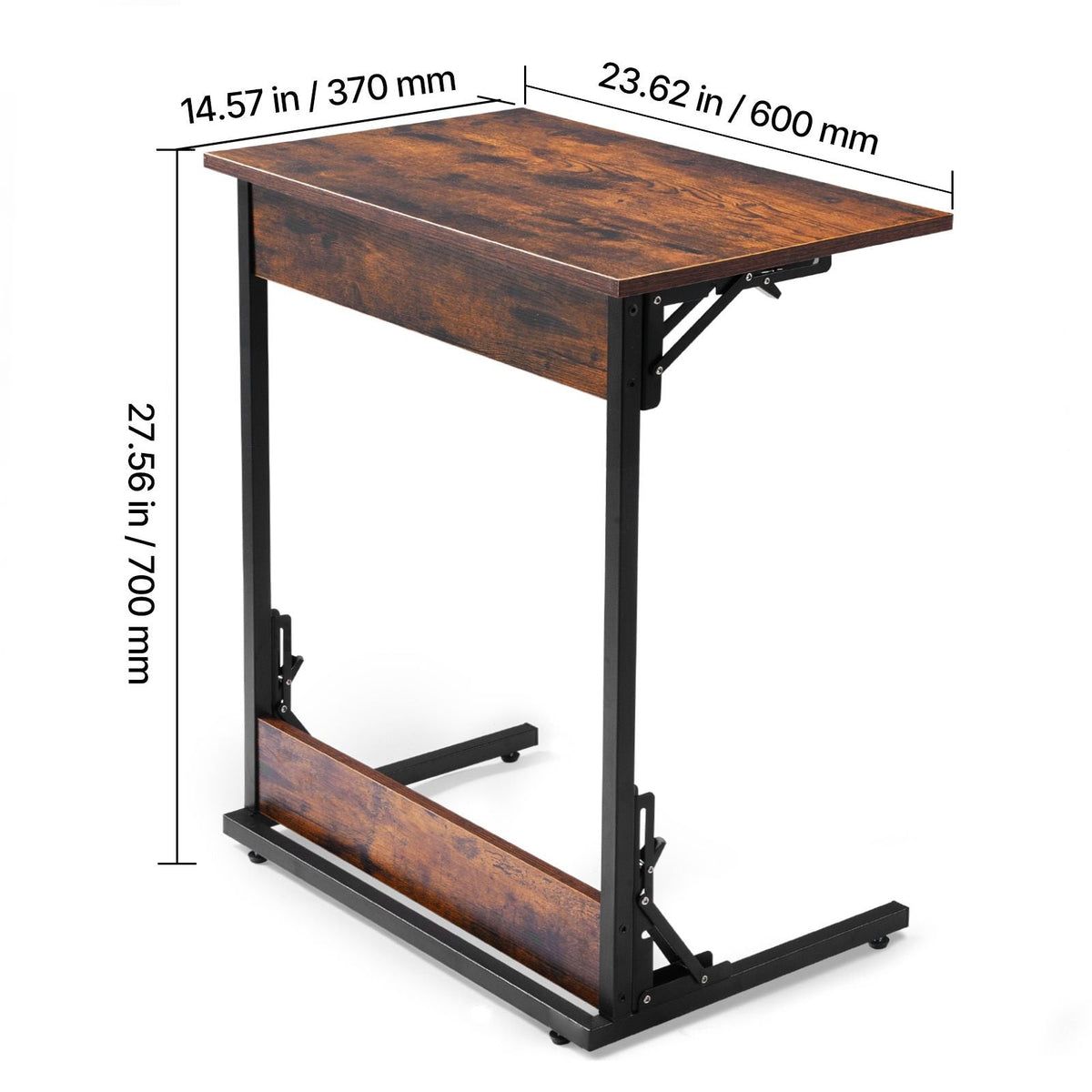 C Table, Folding C Shaped End Table with Metal Frame & Adjustable Feet, Foldable C Shaped Side Table for Living Room Bedroom Office, 23.62 x 14.57 x 27.56 inch C Shaped TV Tray, Brown and Black